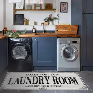 Letter Print Laundry Room Mat, Retro Style Long Carpet, Non-Slip Soft Pad, Perfect for Kitchen Bathroom Laundry Balcony Decor, Home Decorative Rug