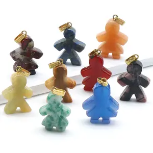 10pcs Random Natural Crystal Semi-Precious Stone Figure Pendant Boy Girl Pendant DIY Earring Necklace Jewelry Accessories