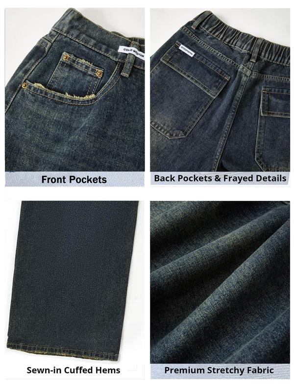 EMMIOL Women's Wide-Leg Loose Jeans, four-pocket design, zip fly, button closure, belt loops, relaxed fit - Women's Bottoms, Pants, Street Style, Comfortable