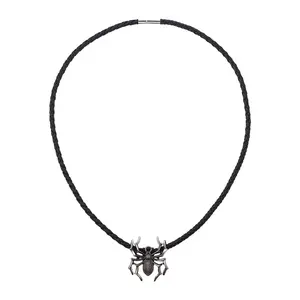 Gothic Black Braided Rope with Sliver Spider Pendant Necklaces for Halloween Christmas