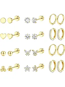 Hypoallergenic Surgical Steel Earrings for Sensitive Ears, 14k Flat Back Earrings for Women Men, Small Stainless Steel Flatback Studs Set for Multiple Piercing, Fashion Earrings