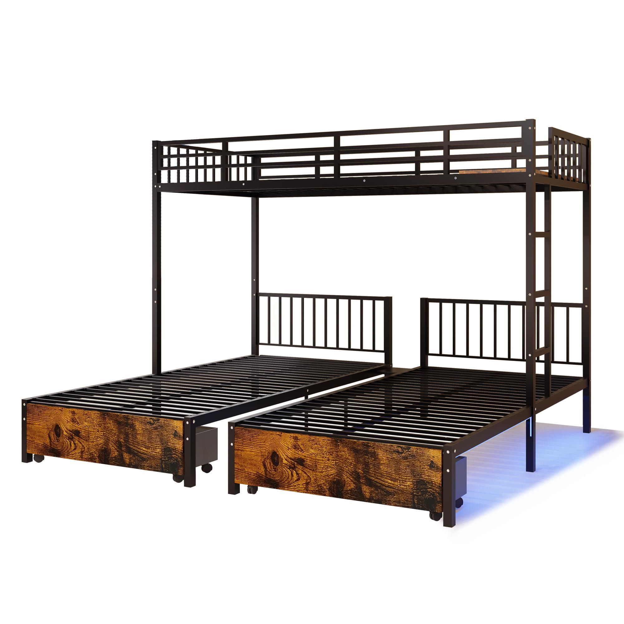 Triple Bunk Bed for 3 Kids, Metal Bunk Bed Frame with 2 Large Drawers and Charging Station, Metal Triple Bunk Beds, Separates Into 3 Twin Beds,Noise Reduced Structure, Black Triple Bunk Bed for 3 Kids, Metal Bunk Bed Frame with 2 Large Drawers and Charging Station, Metal Triple Bunk Beds, Separates Into 3 Twin Beds,Noise Reduced Structure, Black
