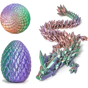 3D Printed Dragon in Egg - Green Purple Copper - 5.1 inch Tricolor Egg with Crystal Dragon Inside, Colorful Fidget Toy, Birthday Gift, Desk Pet Figure - 12" Dragon