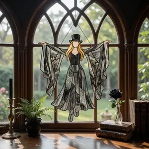 Queen of Rock Boho Dancing Acrylic Hanging Ornament, Mystical Gothic Woman Window Spinner, Gold Dust Vibe, Retro Style Suncatcher Gift Idea for Women, Home Decor Vintage Rock Inspired Window Ornament, Rock Band 90s