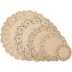 Juvale Brown Paper Doilies - 5 Sizes 4, 6.5, 8.5, 10.5 & 12 In, 250 Pack - round Paper Placemats Bulk & Disposable Doilies for Food