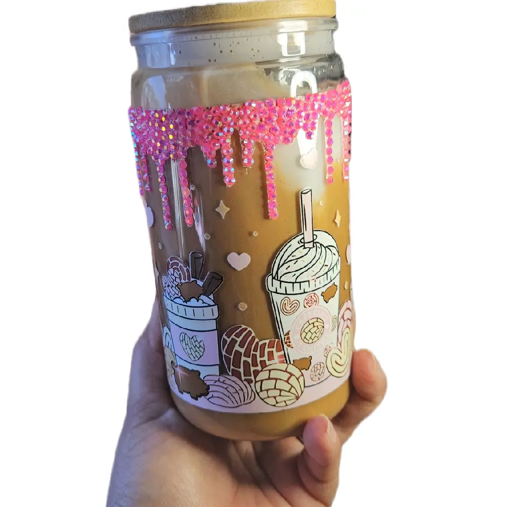 16oz Acrylic Customized Cup with Colorful Glitter Design and Dessert Illustrations