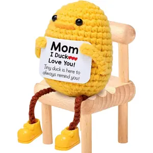 Gift for Mom from Daughter Son Mothers Day Mom Birthday Gifts for Women Inspirational Crochet Duck Anniversary Cute Handmade Knitted Duck Toy with Positive Card Cheering I Love You Gift