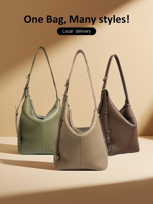 Genuine Leather Crossbody Bag for Women, Large Capacity Purse with Wide Adjustable Strap, Multi-Way Fashion Shoulder Bag