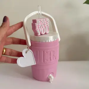 Mini Cooler Cup for Girls with Straw, Cute Pink Drink Cooler, Portable Beverage Container, Kids Water Cup, Birthday Gift Idea, Summer Drink Holder, Travel Cup, Aesthetic Pink Tumbler Custom Mini Cooler for Girls | Personalized Christian Gift | Jesus Loves