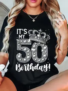 100% Cotton Unisex 50 years old It's my Birthday Funny 50th Birthday Women T-Shirt Casual Top