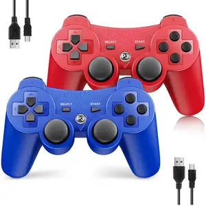 2Packs Red & Blue Wireless Controller for PS3 PS3 Controller Wireless for PlayStation 3 Double Shock Vibration Upgraded Joystick Rechargeable Gamepad Remote Bluetooth Motion Sensor Remote for PS3