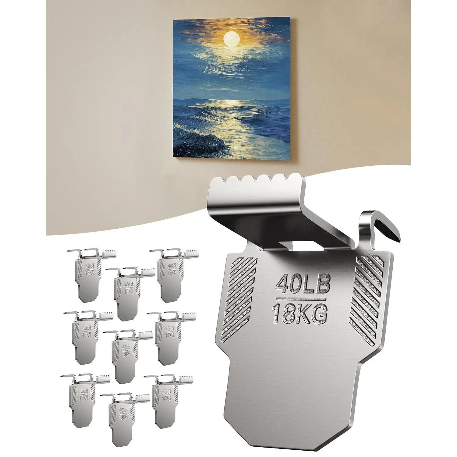 10 Canvas Hangers For Drywall Claw Hooks: Heavy Duty Free Holds Up To 40 Lb 18"x24" Large Picture Frame Hanger Kit - Wall Hanging Hook Easy Removable Room Decor