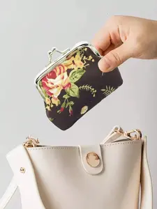 Valentine's gift Mini Canvas Rose Stylish Wallet with Random Floral Pattern, Cute Coin Purse, Korean Style, Perfect Gift for Men and Women, All Seasons