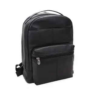 PARKER by McKlein USA 15 in. S Series Dual Compartment Leather Laptop Backpack with Laptop Sleeve, Pebble Grain Calfskin Leather, Black Traveling Bag