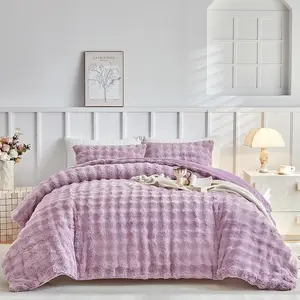 Faux  Comforter Set  Size, Ultra Soft Reversible Heavyweight  Bedding, Extra Warm Winter Comforter with 2 Pillow Cases,  Season Fuzzy Comforter Set,