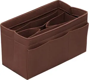 Purse Organizer Insert Felt Bag Organizer Handbag Organizer Insert Bag In Bag Organizer for Tote Purse Bag 14 Pockets Brown Large