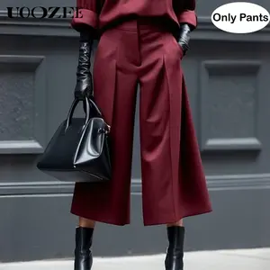 UOOZEE Women's 2025 Fashion (Only Pants) Wide Leg Ninth Pants Solid Color Elastic Waistband High Waist Pleated Trousers Elegant Urban Pants for Office Ladies(Smaller Waist Fit - Check Size Guide or Order One Size Larger)