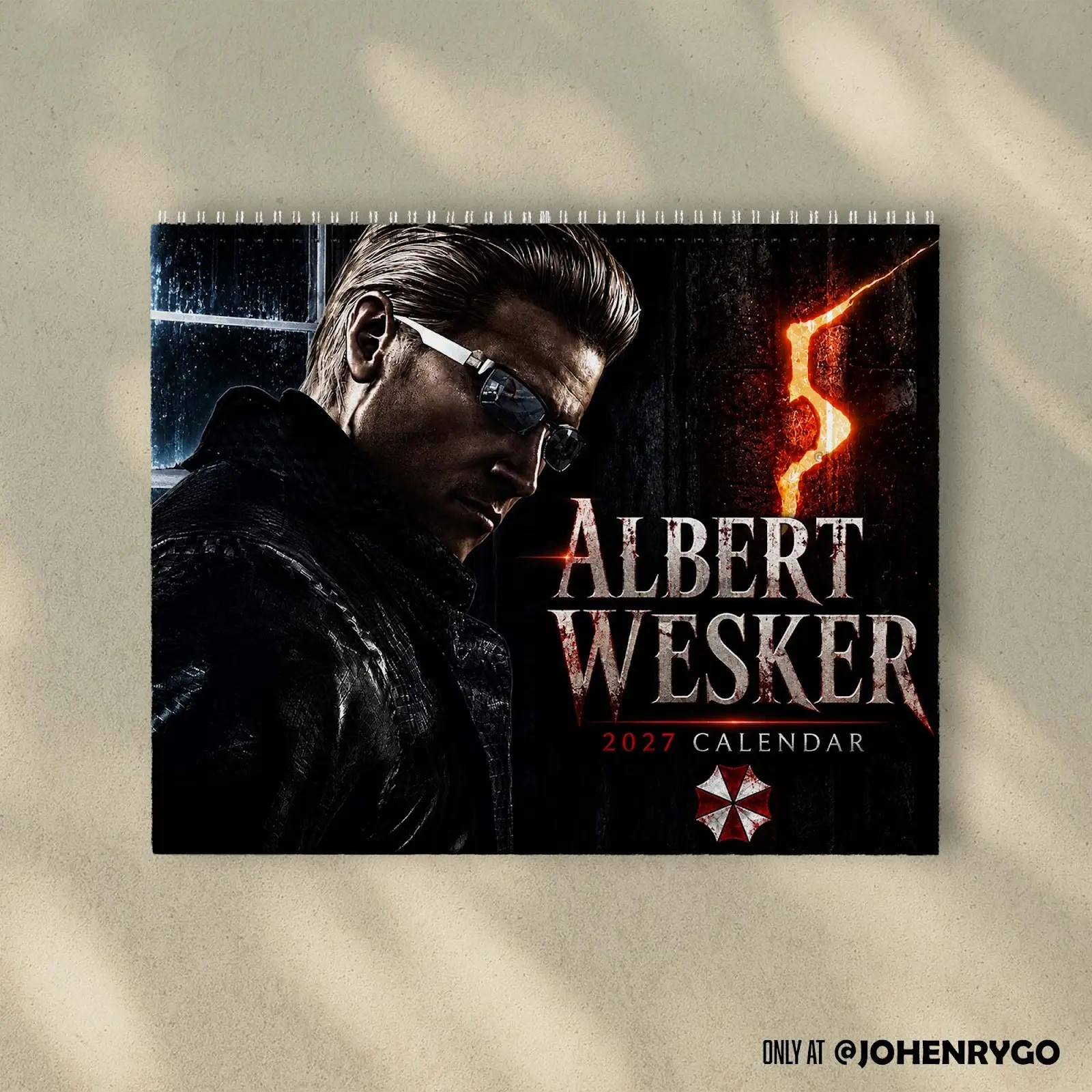 2027 Calendar, Albert Wesker RE Game, Resident Ev1l, Leon Kennedy's Enemy, Merch for Gaming Fan | Home Decor, Office Decor-New Year Fan Gift, Unique Holiday Gift