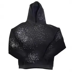 Zhengyu'Shop 2024 Sweater Starry Rhinestone Front and Back Printing Hooded Pullover Casual Loose Hot Selling Top