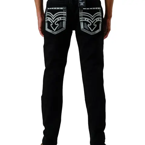 Arya 10 Menswear Straight-Fit Heavy Stretch Denim Cowboy Jeans - Bold Embroidered Pockets, Embroidered Design Men's Jeans, Classic Western Style, All Seasons Western Clothes, Country Casual Rodeo Wear