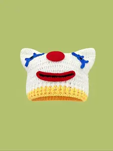 Cute Cartoon Clown/Panda Design Beanie Hat, Casual Thickened Windproof Braided Crochet Warm Knit Hat for Fall & Winter, Fashion Accessories for Both Men & Women