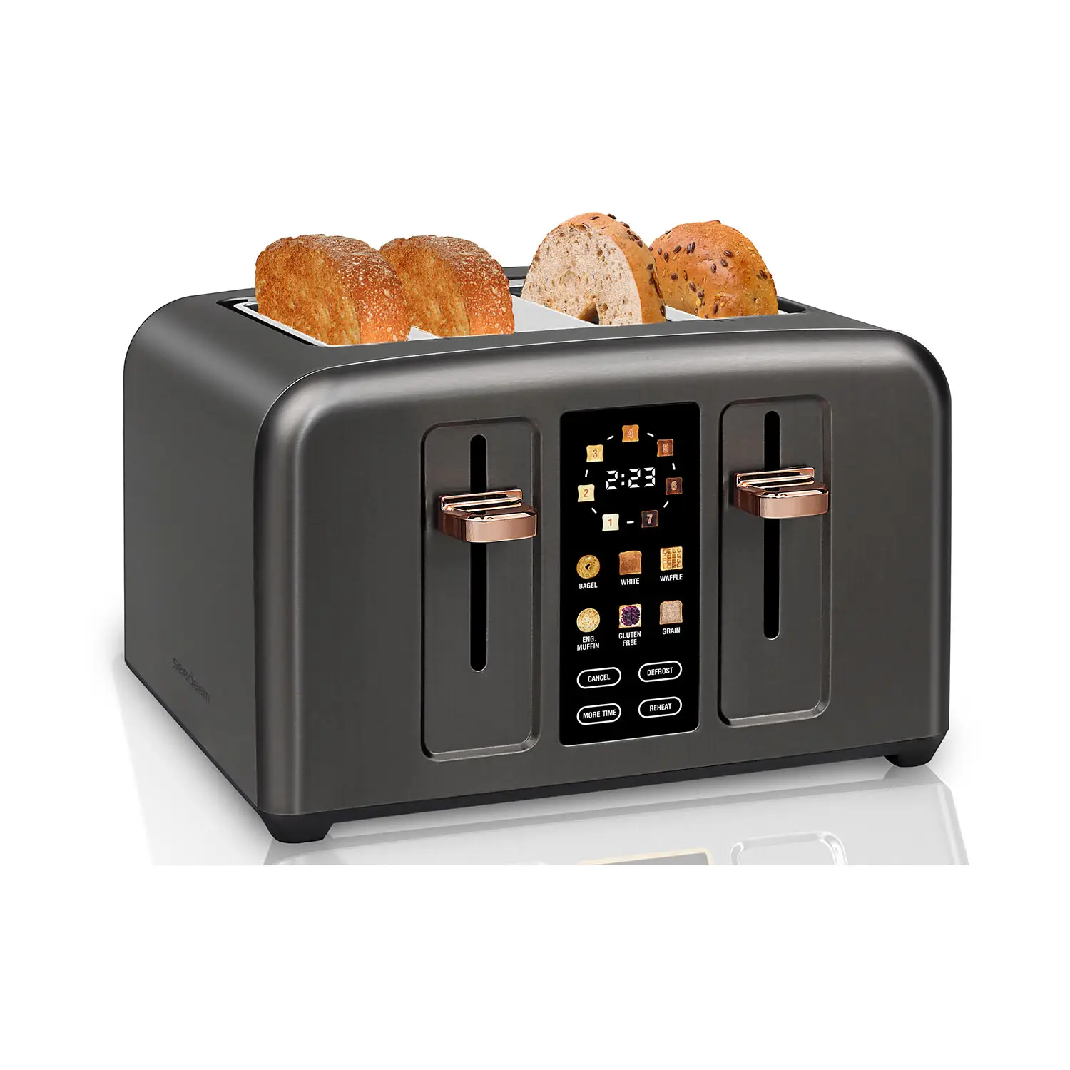Toaster 4 Slice, Stainless Toaster LCD Display&Touch Buttons, 50% Faster Heating Speed, 6 Bread Selection, 7 Shade Setting, 1.5''Wide Slot, Removable