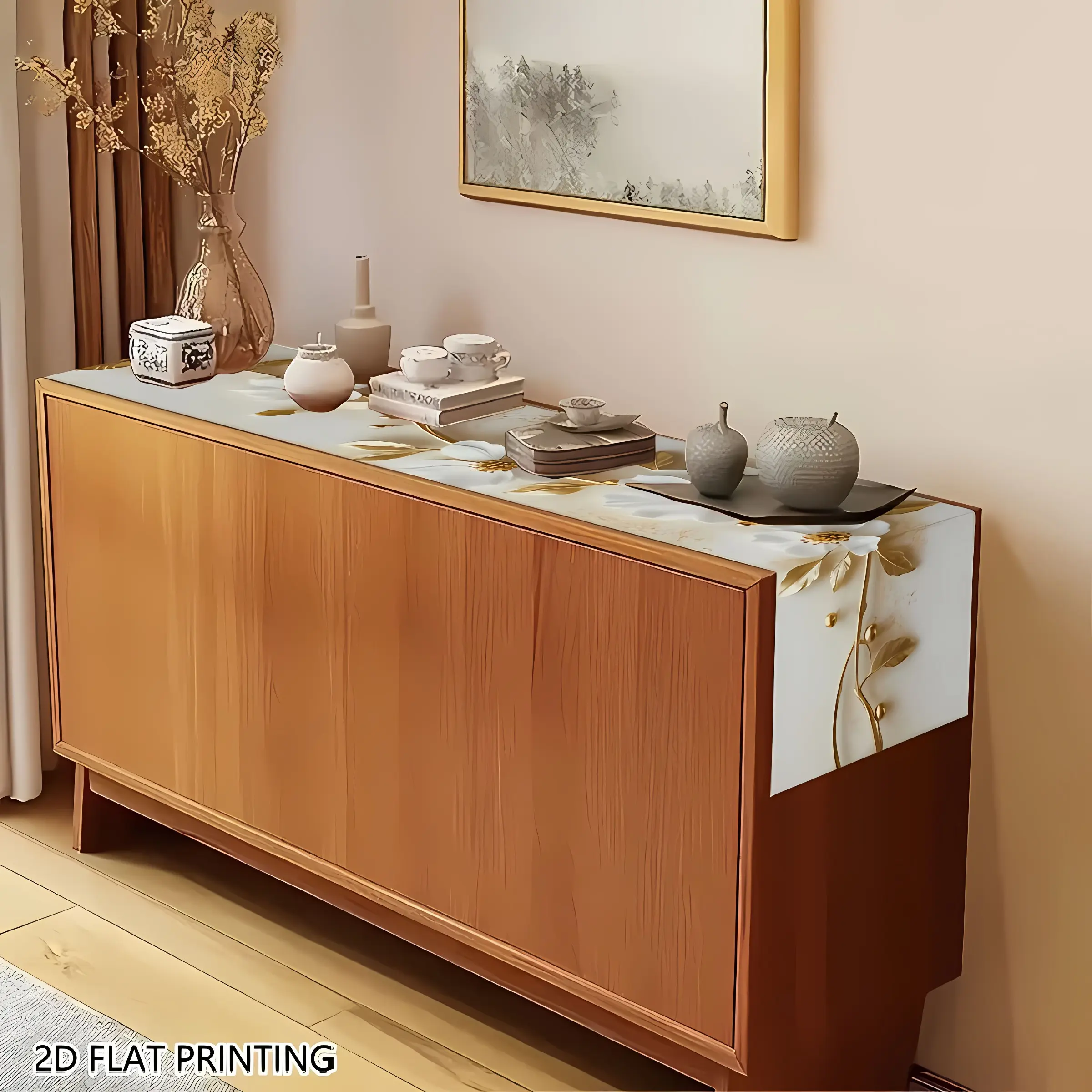 2D flat printing, 1 piece/2 pieces/4 pieces/6 pieces/8 pieces table flag placemat set, gold flower and vine pattern design, Aesthetic, suitable for holiday party decoration, seasonal table decoration, and daily table decoration, Dining Table Mats
