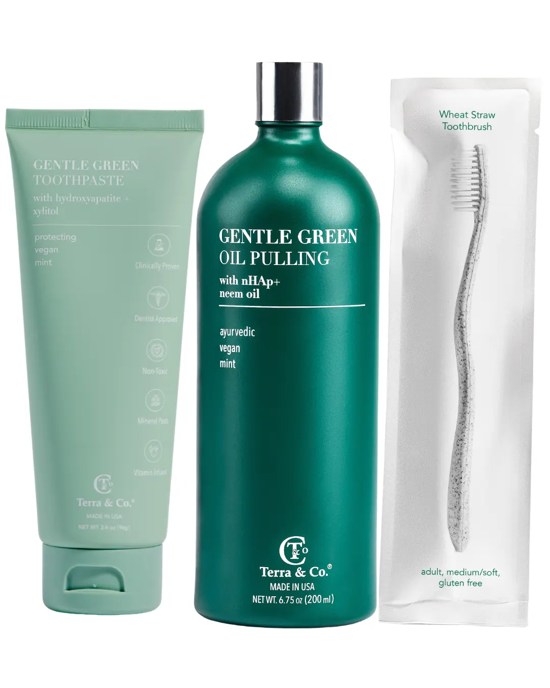 Gentle Green® Sensitive Teeth Bundle – Micro-Hydroxyapatite Toothpaste, Oil Pulling & Plant-Based Toothbrush