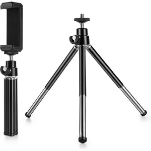 Mini Tripod for Phone and Webcam, Metal Extendable Stand with Phone Holder, Black