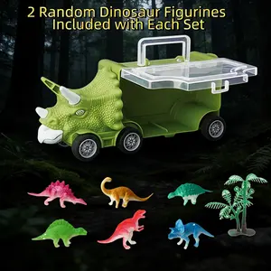 Triceratops Dinosaur Container Truck Storage Playset | Realistic Gliding Toy Cars | Educational Toy for Boys & Girls | Bonus 2 Mini Dinosaurs + Tree Figurine，Toys Gift for 1-3 Year Olds | Perfect Birthday Present