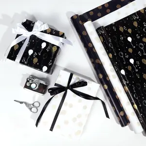 Vintage Glitter Dust Wrapping Paper Roll | Luxury Gold Speckled Polka Dots & Balloons for Her | Premium Aesthetic Gift Wrap for Weddings & Birthdays | 1 Roll
