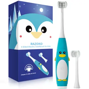 Kids Electric Toothbrush 3 Sided Toothbrush,Sonic Toddler Toothbrush with 2 Brush Heads, Intelligent Timer 5 Gears Adjustment,Ipx7 Waterproof,USB Cable