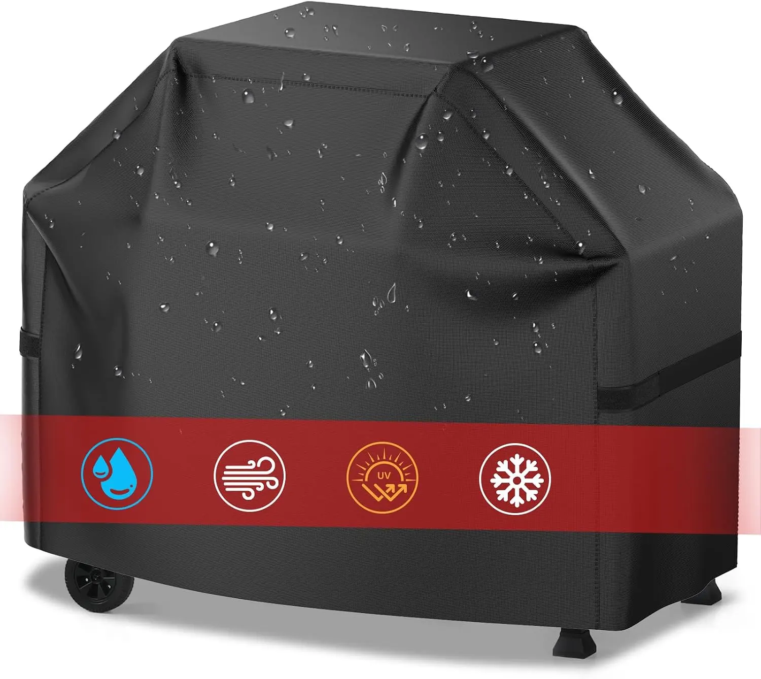 58-Inch BBQ Grill Cover, Waterproof Outdoor Gas Grill Cover with Adjustable Straps, Black