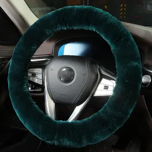 Soft Fluffy Sheepskin  Steering Wheel Cover for Universal Auto  Women Man 14 1/2 inch-15 1/2inch Fuzzy Accessories (Alpine Green)