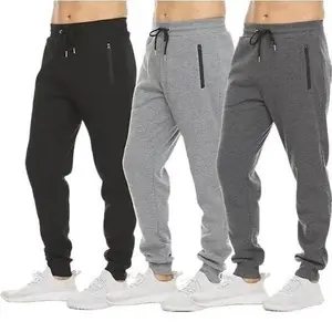 3 PACK: Men's Fleece Lined Slim Fit Casual Tech Jogger Sweatpants Zipper Pockets Cotton Fabric