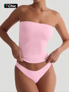 Women Strapless Tube Top Solid Color Pink Bandeau Stretchy Fabric Slim Fit Sexy Outfit Street Style Y2K Fashion Summer Top, Basic, Casual Wear Minimalist Style Clubwear Bodycon Tube Party Look Soft Material Layering Piece Daily Essential