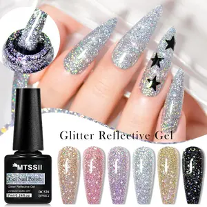 Mtssii 6 Colors Reflective Glitter Gel Nail Polish Set, Manicure, Nail Art Manicure, Sparkle Silver Color Gel Polish Kit, Soak off UV LED Cured Nail Polish Set