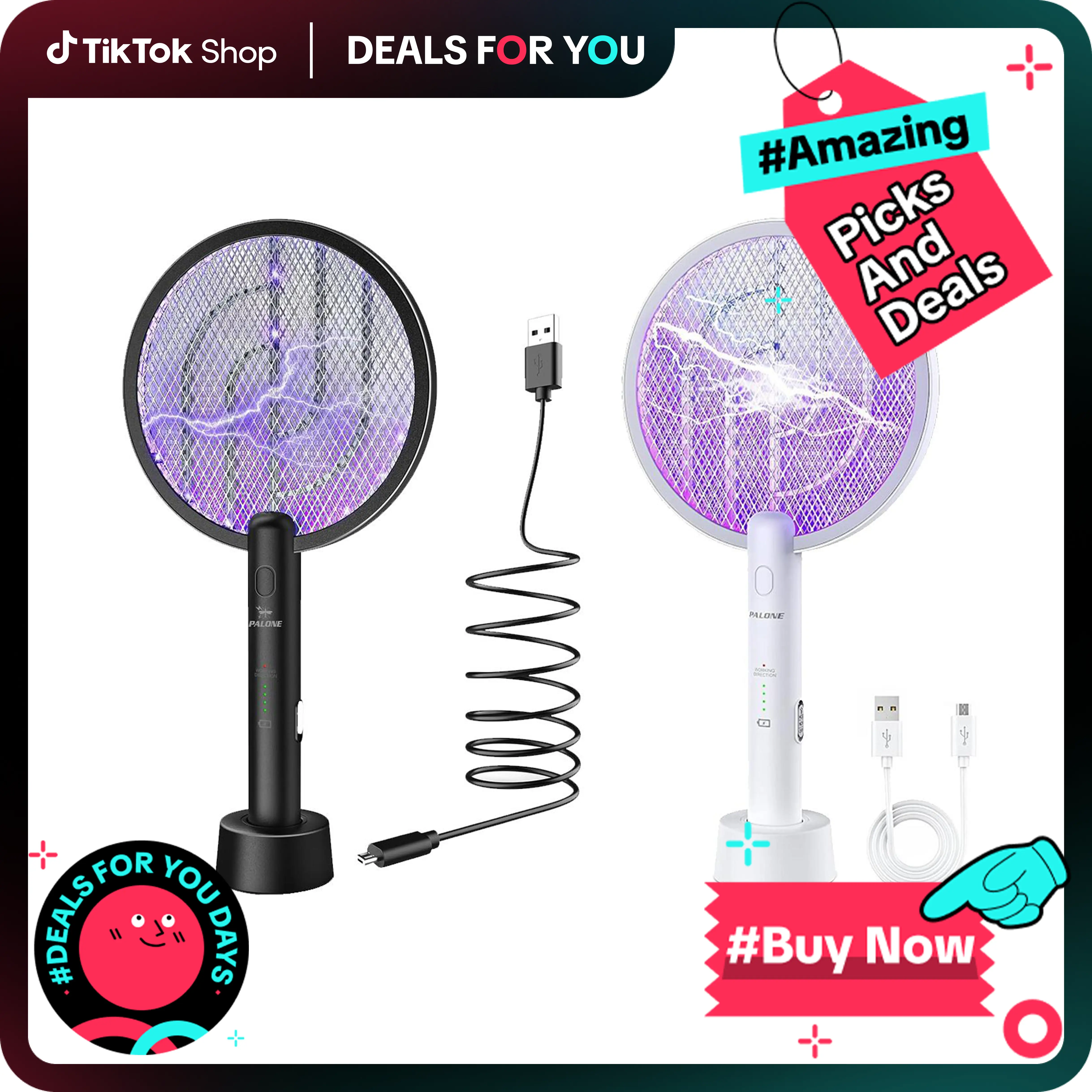 Electric Fly Swatter4000V Bug Zapper Racket 2 in 1 Fly Zapper with USB Rechargeable Base and 3-Layer Safety Mesh for Bedroom Kitchen Patio and Outdoor