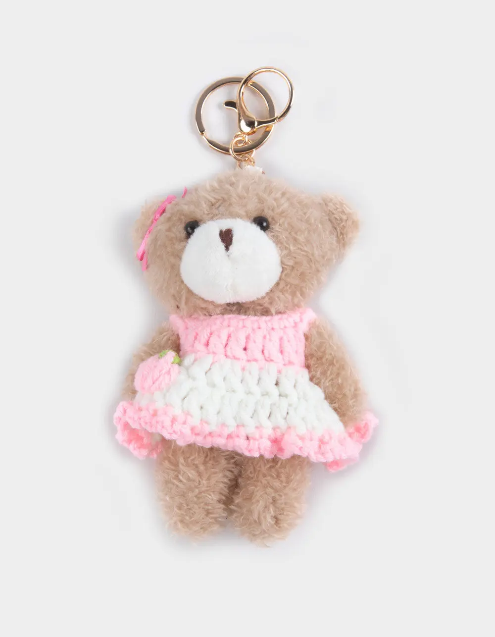 FULL TILT Plush Girly Bear Bag Charm, Brown & Pink