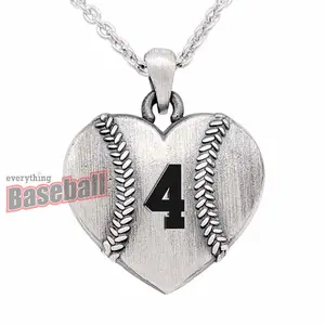 Everything Baseball Sports Jewelry Gift - Heart Shaped Pendant 18" Necklace with Custom Sports Number
