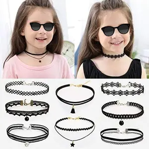 SQ-NKL001 8pcs/set Kids Chokers Children's Fashion Necklace Classic Chokers for Girl(multi-color,8pcs/set)