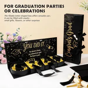 Graduation Decoration Gift Box DIY Creative Black and Gold Empty Gift Box with Letter Flowers Handmade Stuffing Gift Box Graduation Season Atmosphere Gift