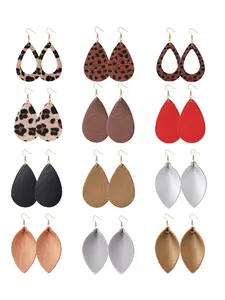 Unisex 12 Pairs Autumn Leather Dangle Earring Set, Trendy Jewelry, for Women Men Multi-design Drop Earrings with Leaf Petal Teardrop Details Soft Leather Flexible Structure Lightweight Earrings Long-lasting Use for Daily Wear