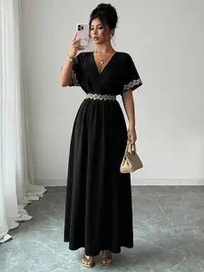 Women's New Design Floral Lace Waist Cinching Elegant Jumpsuit, Batwing Sleeves, Spring Summer Fashion