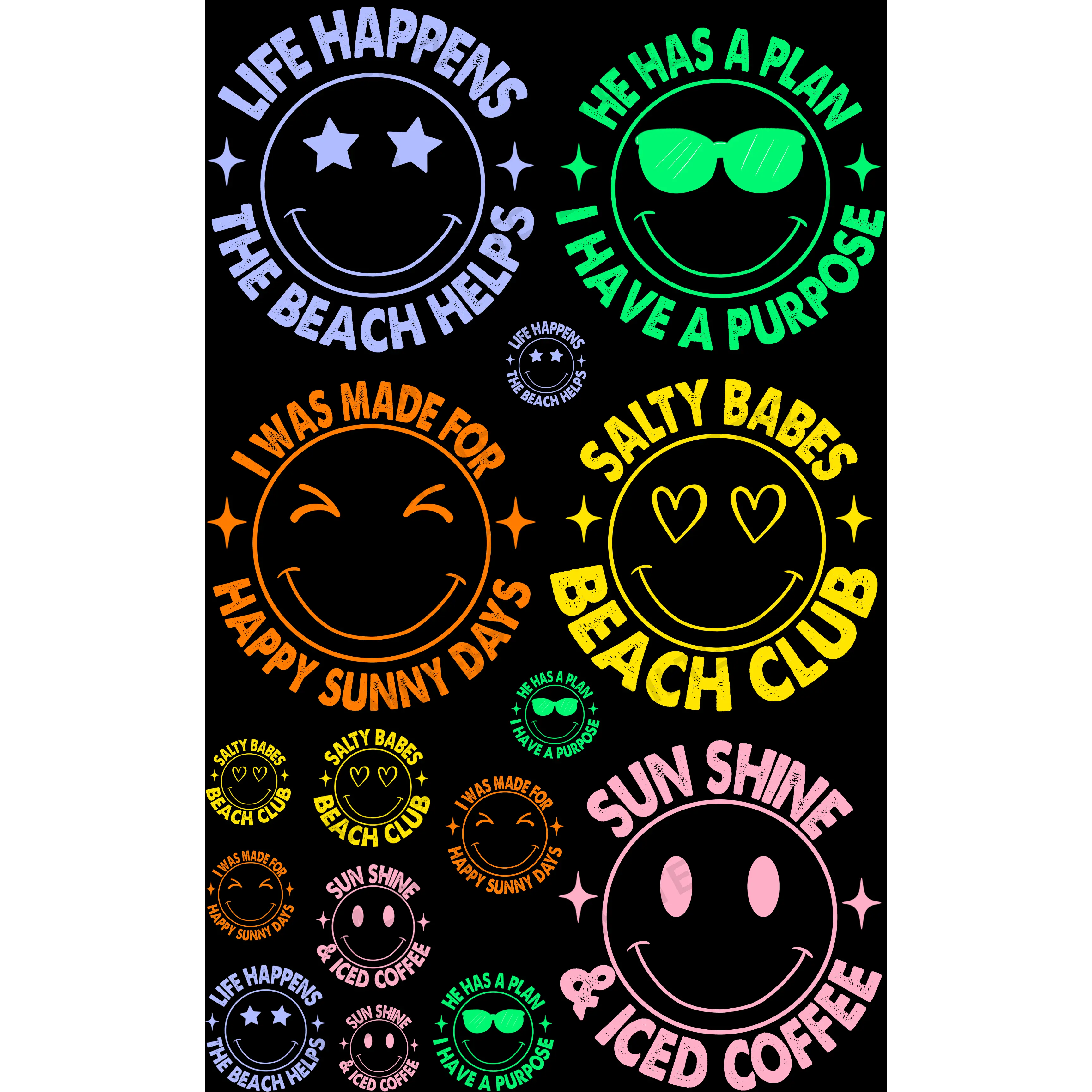 SMILEY LIFE (1) PREMADE GANGSHEET - 22X36 DTF TRANSFERS - DIRECT TO FILM