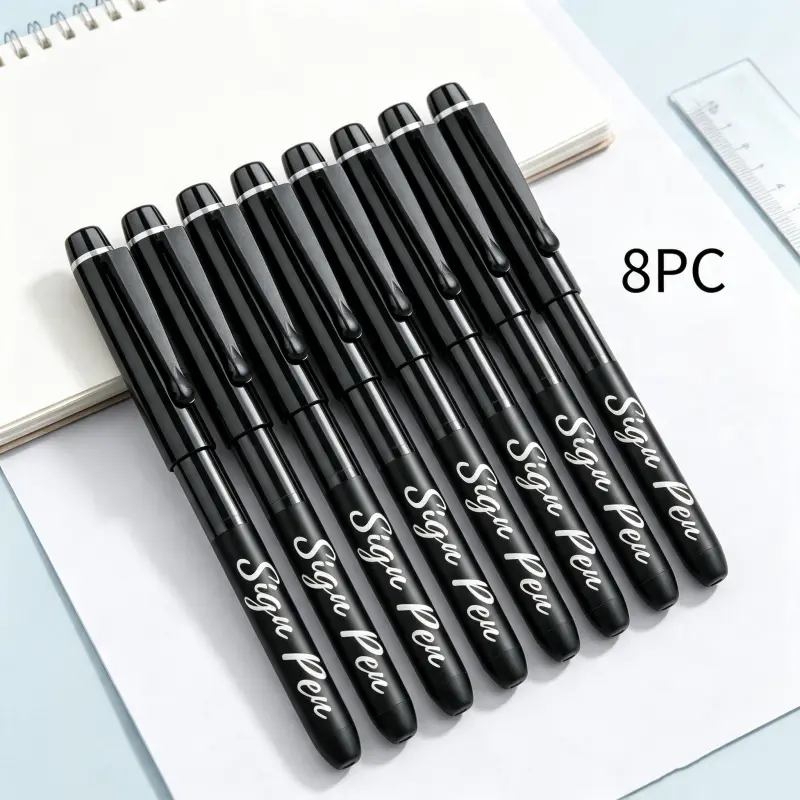 Multipurpose Black Fineliner Marker 8 Pack, 1.0mm Tip Liquid Ink Sign Pens with Quick Drying Formula
