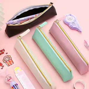 PU Leather Large Capacity Pencil Case, Office Stationery Storage, Creative Multifunctional Pen Bag, Simple Cross-Border Design