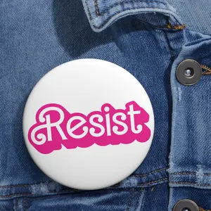 RESIST Pink Trendy Doll Font Safety Pin Buttons | Anti-MAGA Anti-Trump Button | Feminist Supporter Button Pin | Pro-Democracy Liberal Pins