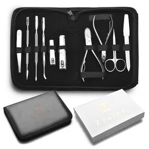 Manicure Pedicure Set - 10-in-1 Stainless Steel Grooming Kit, Personal Care Tools, Nail Nipper, Cuticle Cutter, Scissors, Tweezers, Blackhead Remover, Nail File & Case (Black)