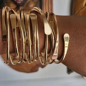 Moon Goddess Gold Brass Stacking Bangles African Statement Jewelry Tarnish Free Coil Bangles for Women's Fashion Accessories 5-Piece Set
